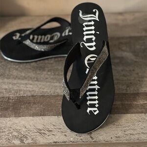 Juicy Couture Black Flip Flops with Glitter Straps